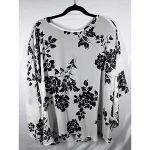 Sarah Michele Sheer Floral Kimono Top Black & White Oversized Blouse Boho Chic3X